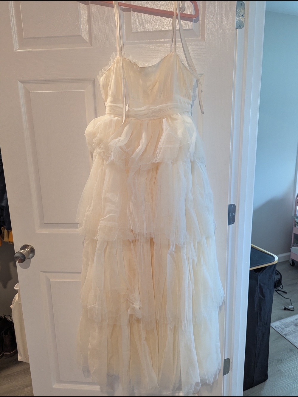 In Bloom Ivory Layered Tulle Maxi Dress with Spaghetti Straps